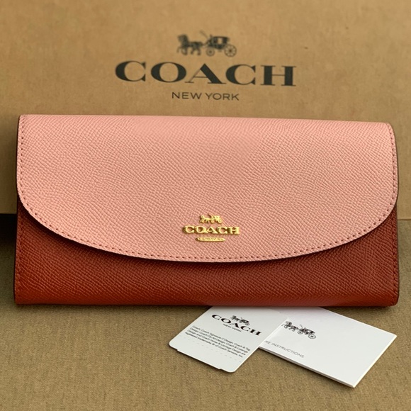 Coach Terracotta Pink Colorblock Leather Wallet - Picture 4 of 7